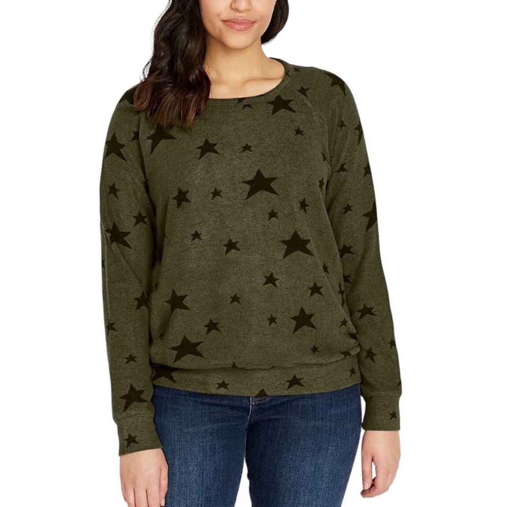 Buffalo David Bitton Woman’s Green Long Sleeve Star Printed Pullover Top